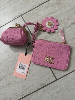 Pink Embossed Wallet & Coin Purse Set with Floral Charm..juicy
